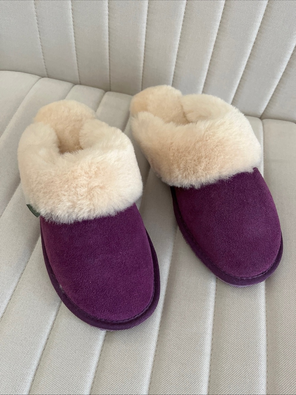 Cloud nine sheepskin Shearling-Trim Suede Mules in Plum